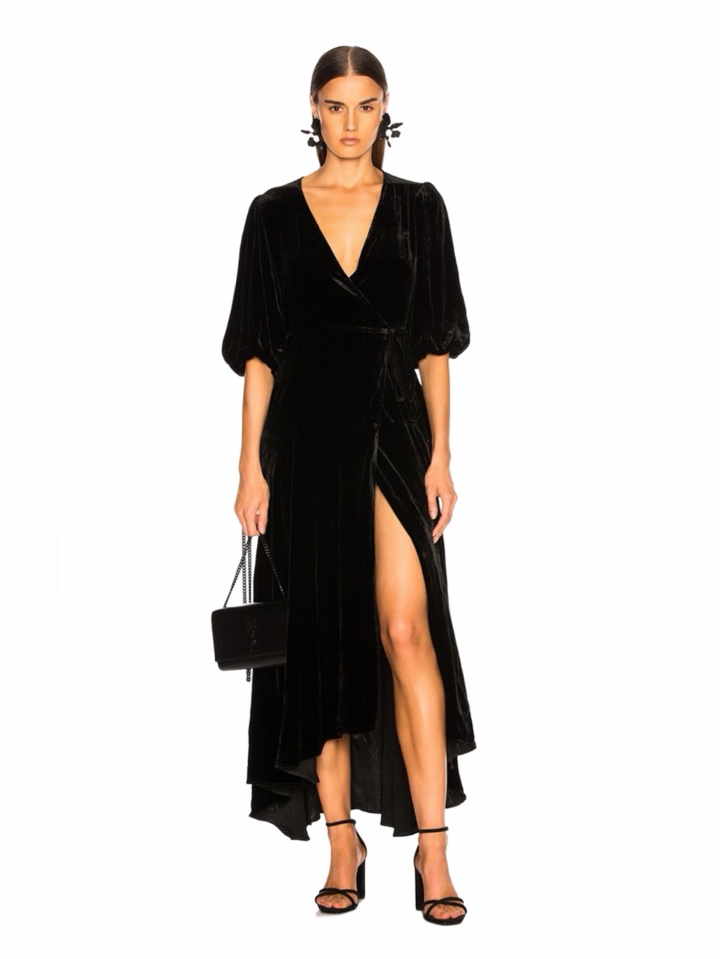 Ganni Black Silk Velvet Wrap Dress